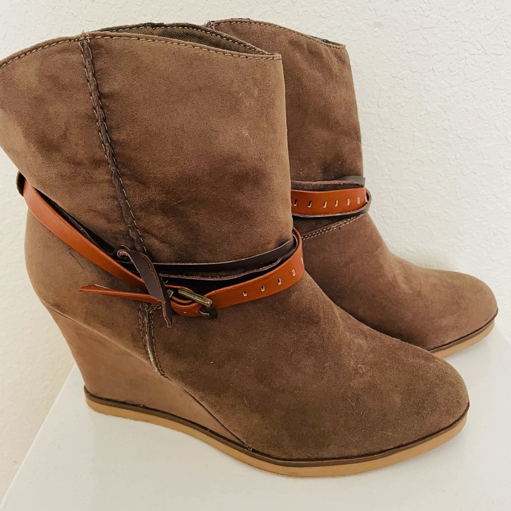 MIA Carrie Tan Faux Suede Wedge Ankle Botties